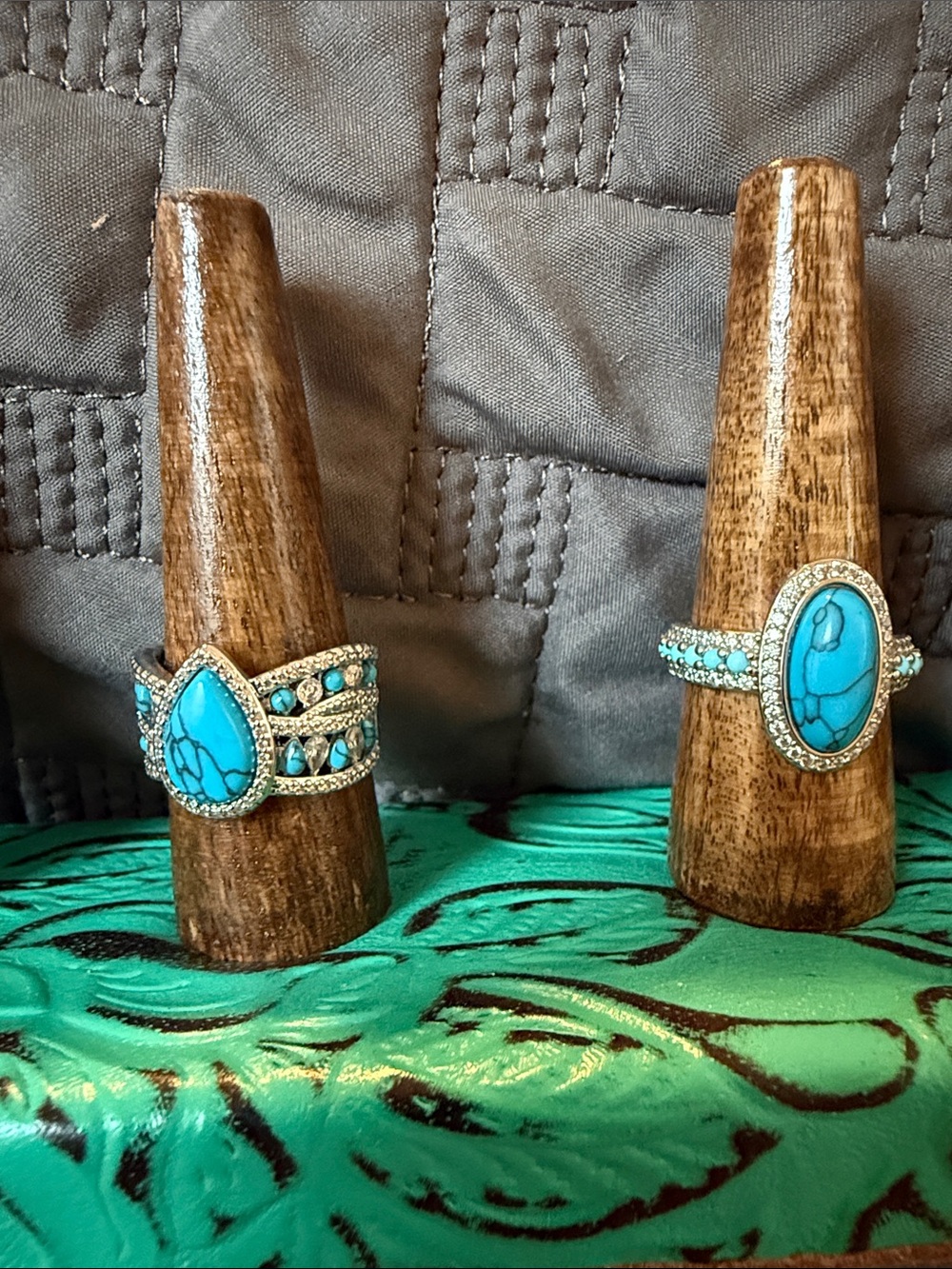 Turquoise Stone Silver-Tone Statement Ring - Turquoise Blue